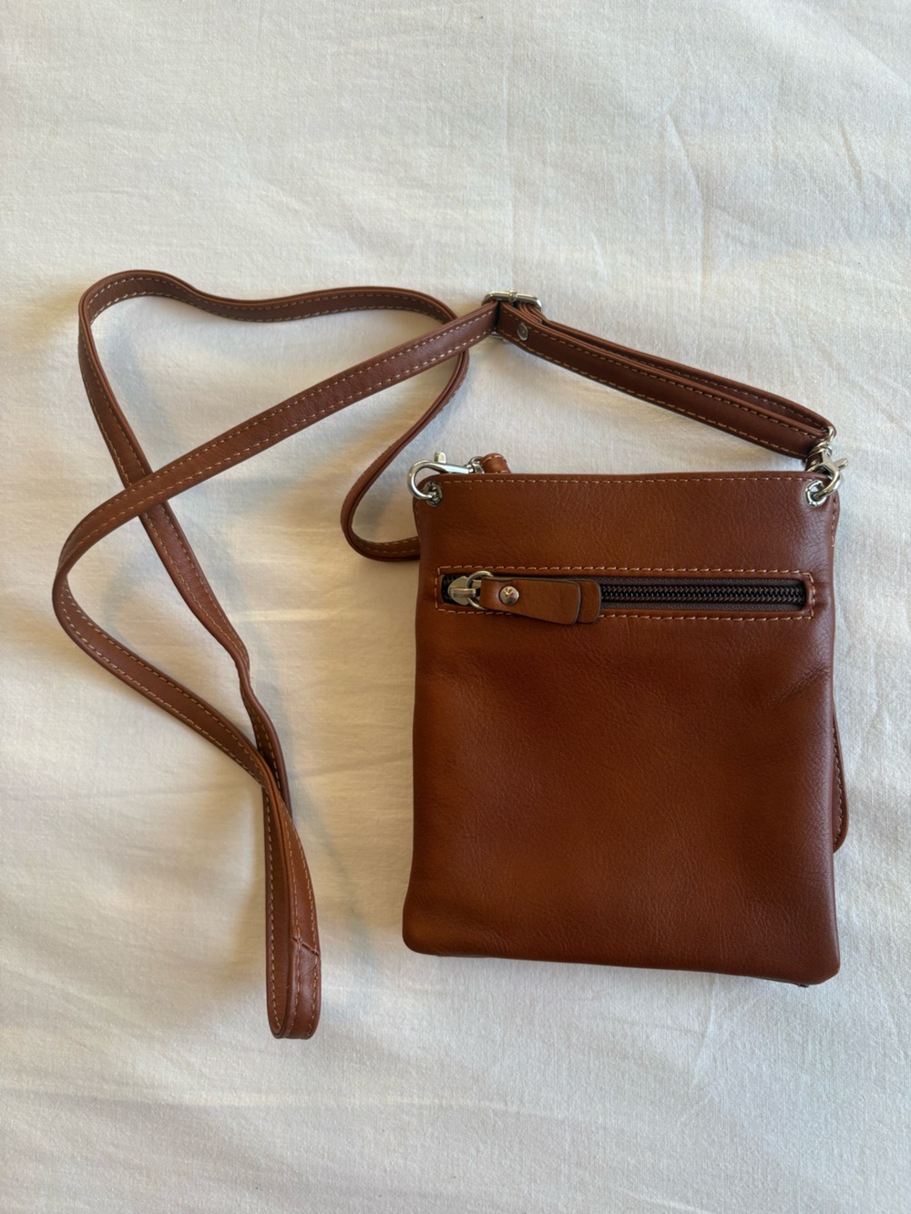 The Trend Italy Genuine Leather Multi-Pocket Organizer Crossbody Bag – Cognac - Picture 9 of 10